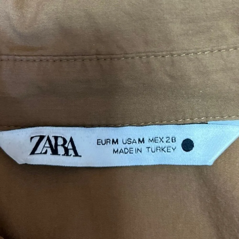 Zara Brown Collared Casual Long Sleeve Cropped Button Down Shirt Top Size M - Image 3