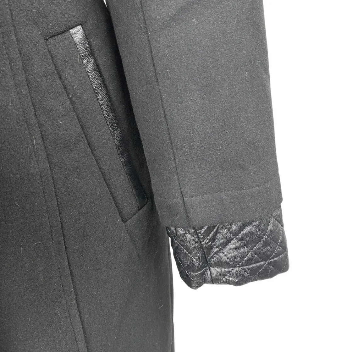 ASM Asmanto Black Zip Up Long Sleeve Wide Collar Belted Trench Coat Jacket Sz 8 - Image 4