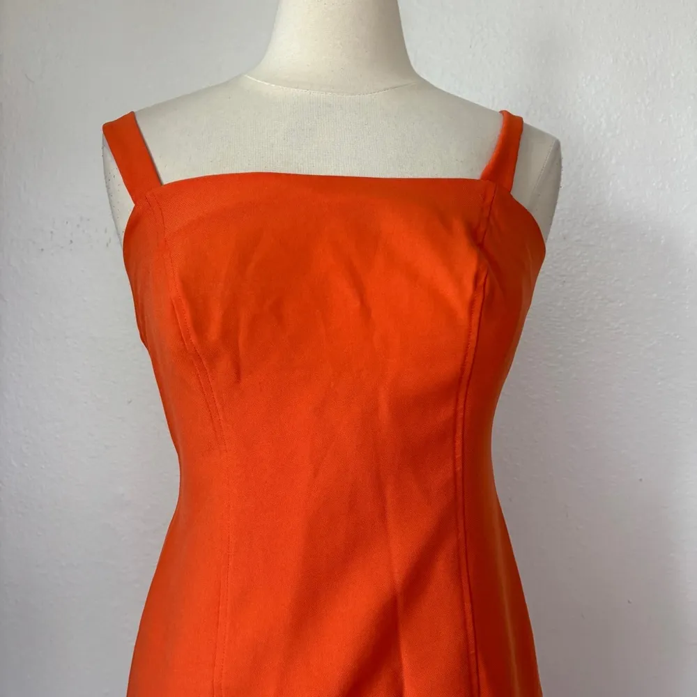 Vintage 90s Solid Orange Sleeveless Sheath Dress - Image 3