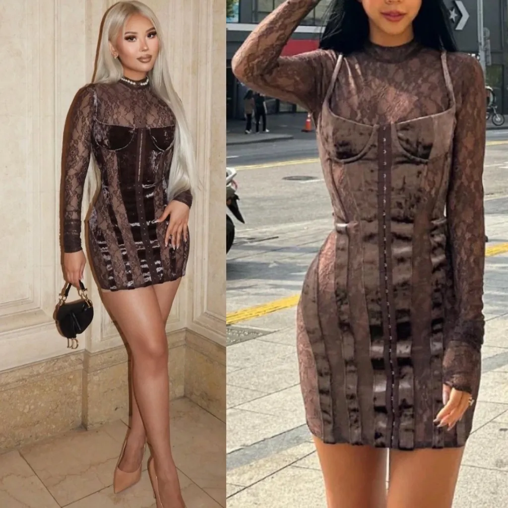 House of CB S D-DD ‎ 'Marica' Brown Velvet & Lace Corset Dress NWOT - Image 5