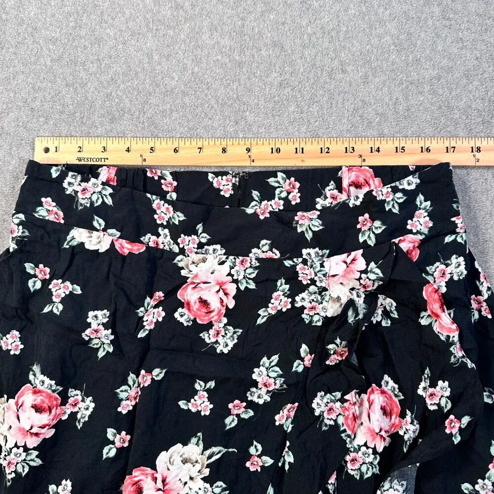 Torrid Challis Maxi HiLo Wrap Skirt Women's 1X Black Floral Elastic Waist New - Image 5