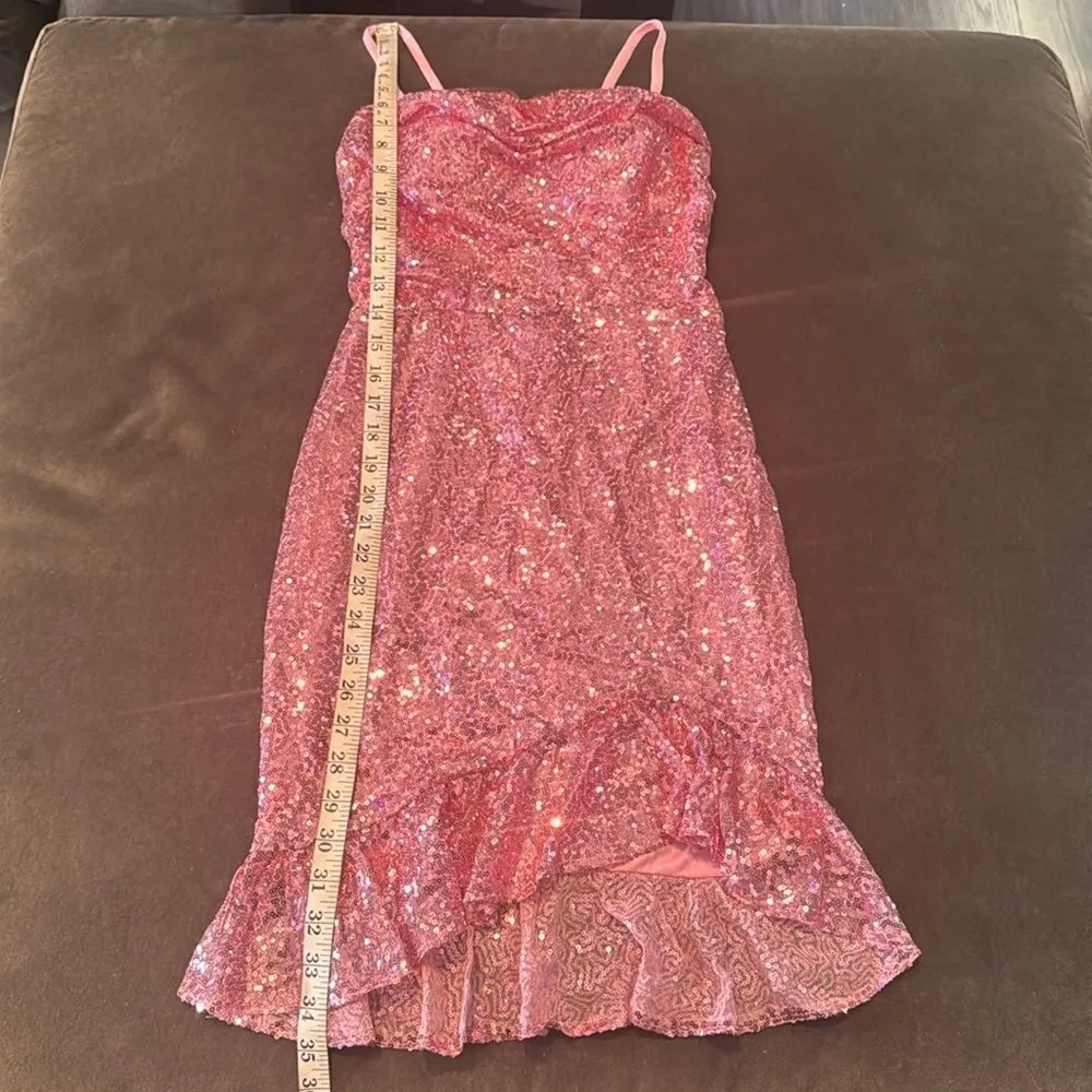 Women’s Pink Sequined Short Homecoming Party Dress Ruffle Hem CorsetBack Size 4 - Image 10