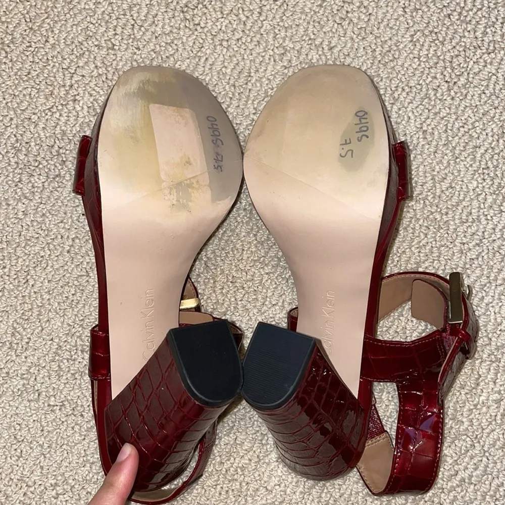 Size 7.5 Red Croc Embossed Two Strap Sandal Heels - Image 6