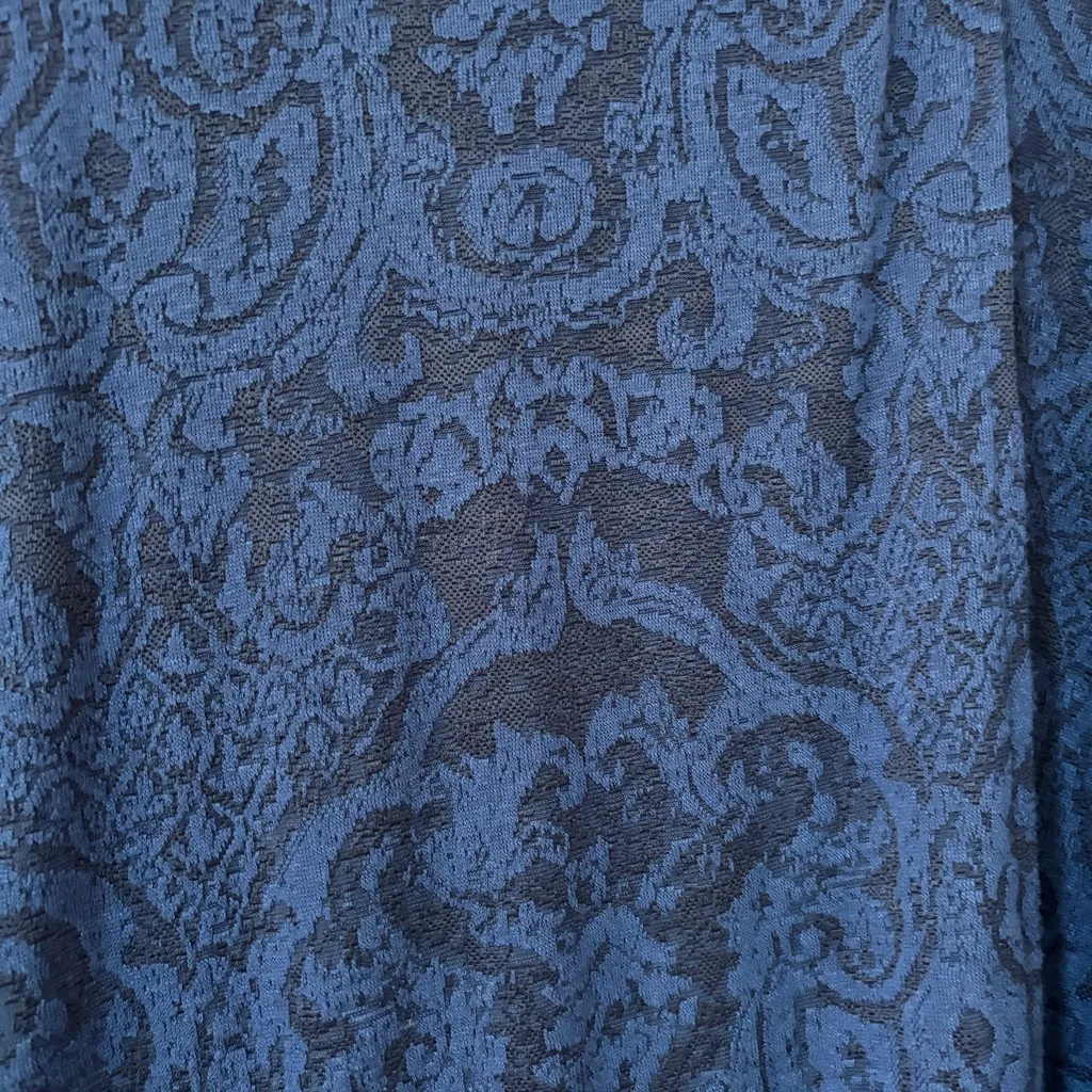 Habitat Blue Navy Blouse Abstract Damask Jacquard Asymmetric Hem Top Boho Artsy - Image 6