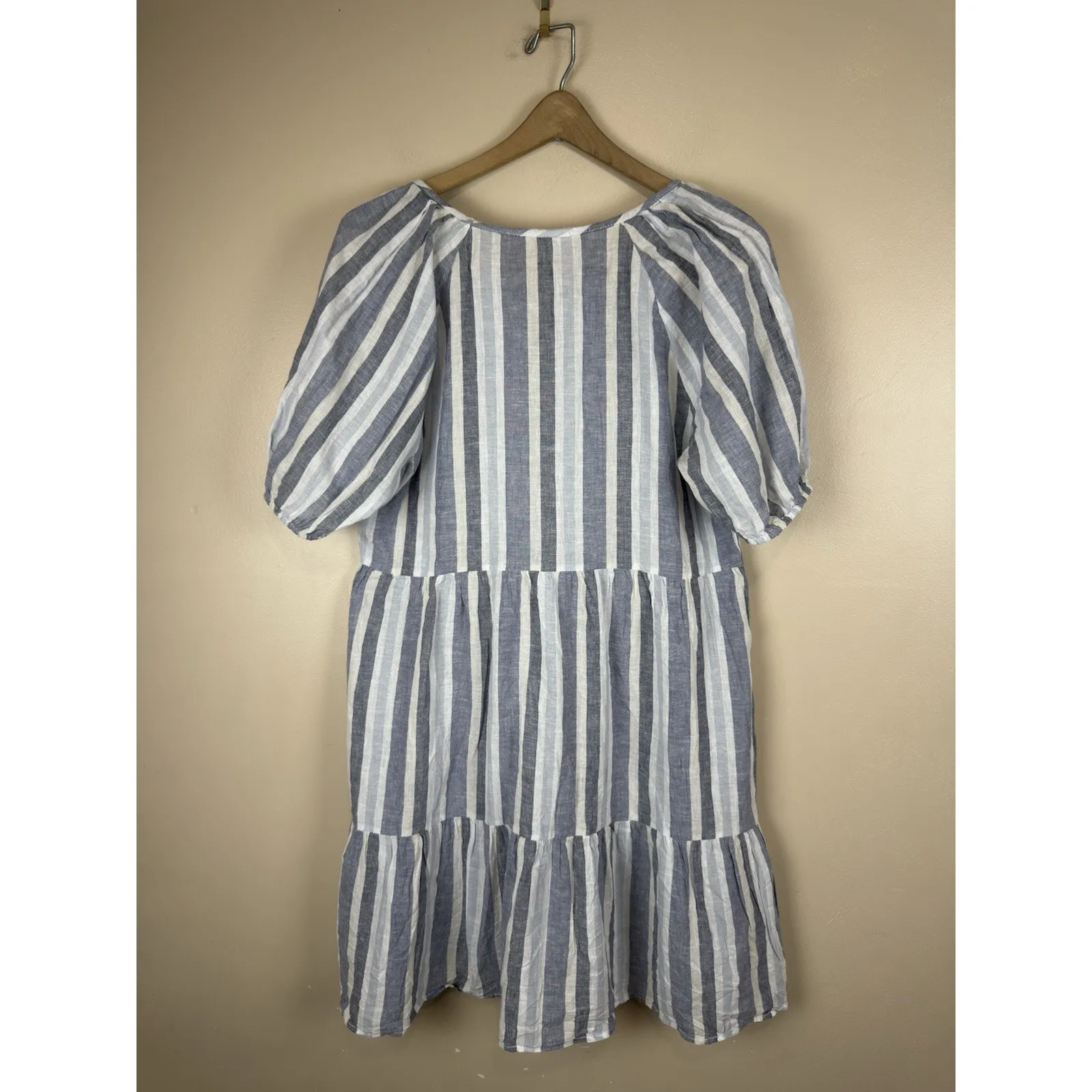 BEACHLUNCHLOUNGE Women’s Luca Blue A-Line Dress with Puff Sleeves Size M - Image 7