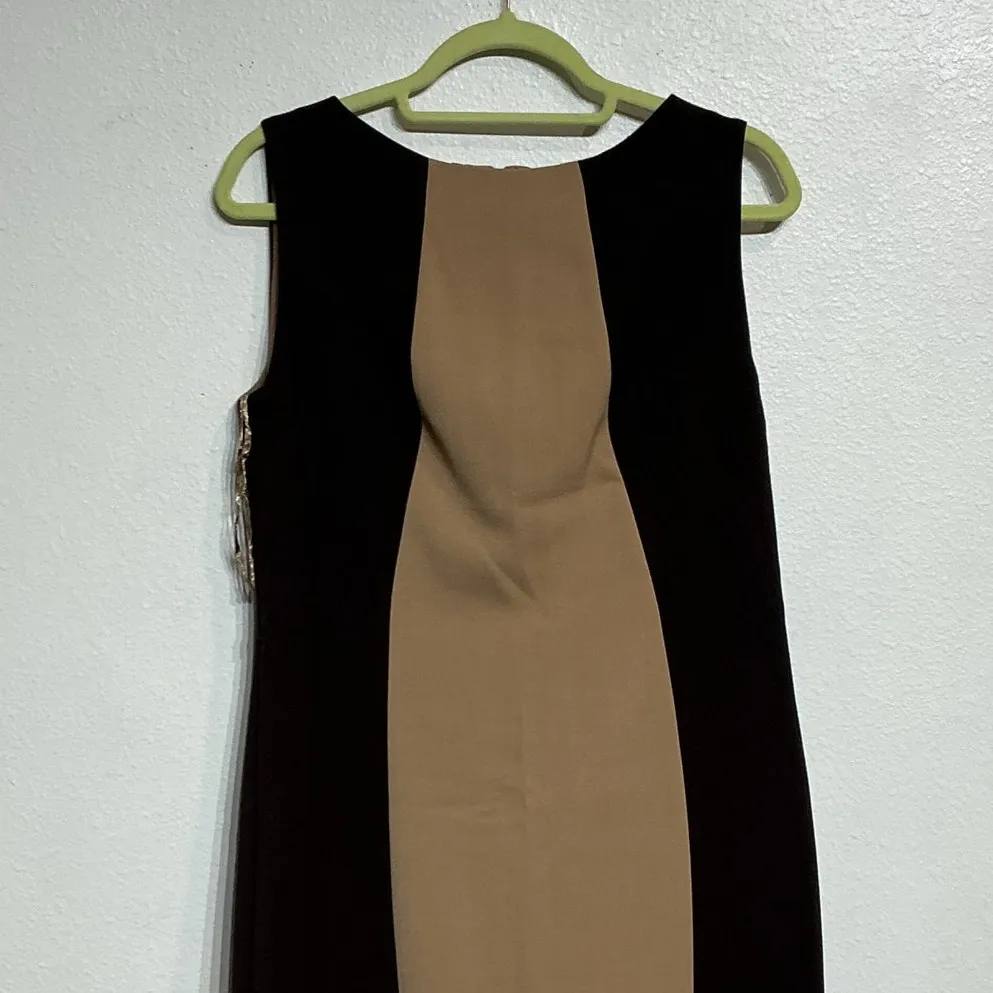 Anne Klein Tan Colorblock Panel Sleeveless Midi Sheath Dress Sz 12 - Image 3