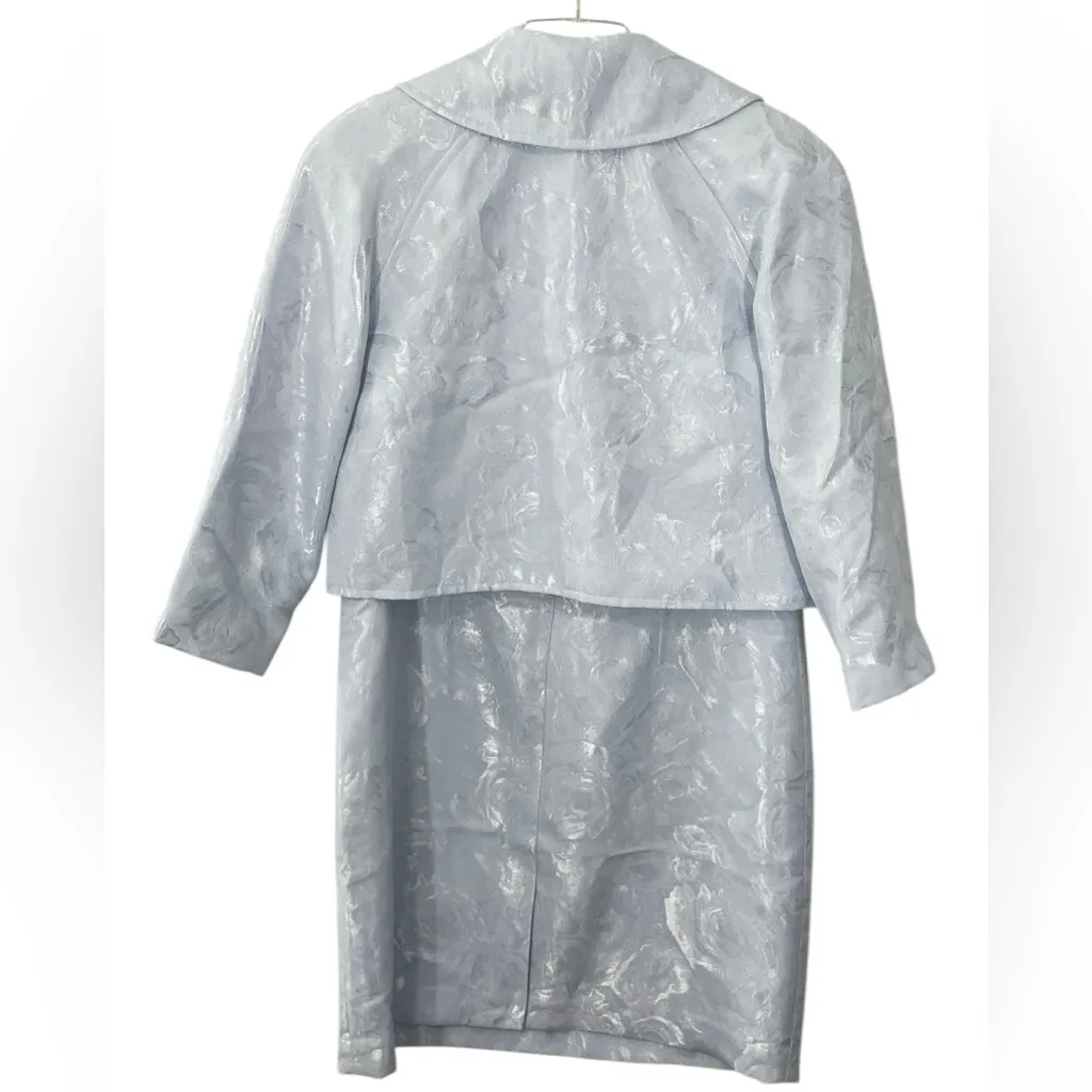 NWT Tahari ASL Women's Floral Jacquard Wrap Jacket and Dress‎ Set Blue Size 14 - Image 6