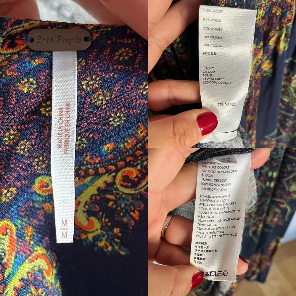 FREE PEOPLE Girl Talk Hi-Low Tunic Dress Midnight 3/4 Balloon Sleeve Medium EUC - Image 3