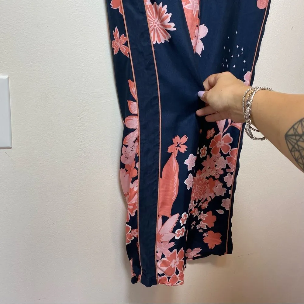 CLOSED Japanese Cherry Blossom Print Straight Leg Pants in Navy/Pink Sz 27 Blue - Image 10