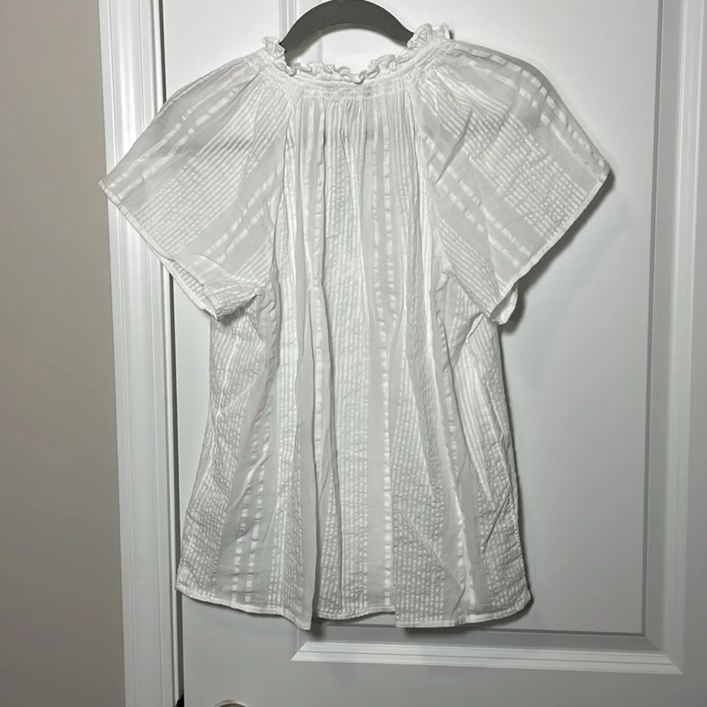 J.Crew Flutter Sleeve V-Neck Top in Cotton Dobby White P263 - Image 4