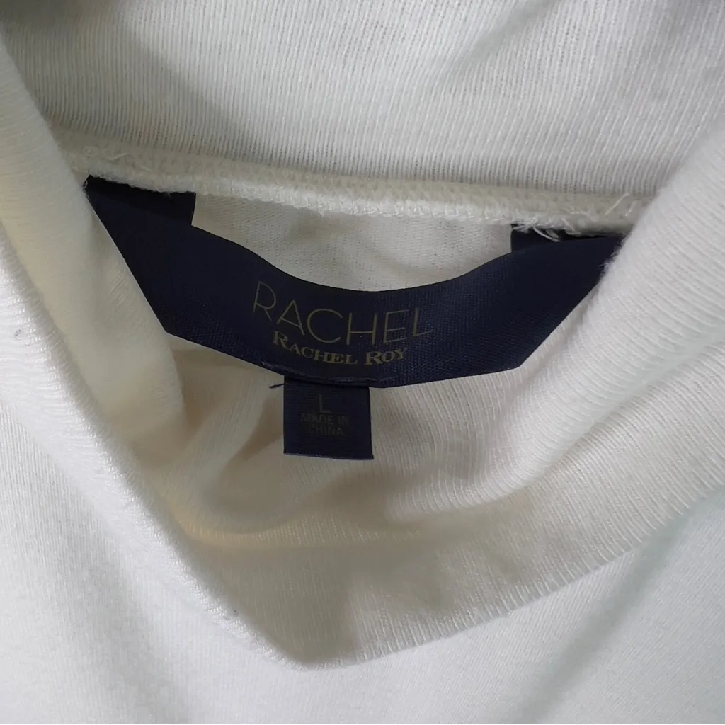 Rachel Rachel Roy Size Large Turtleneck Short Sleeve Cross Over Back Top White - Image 4