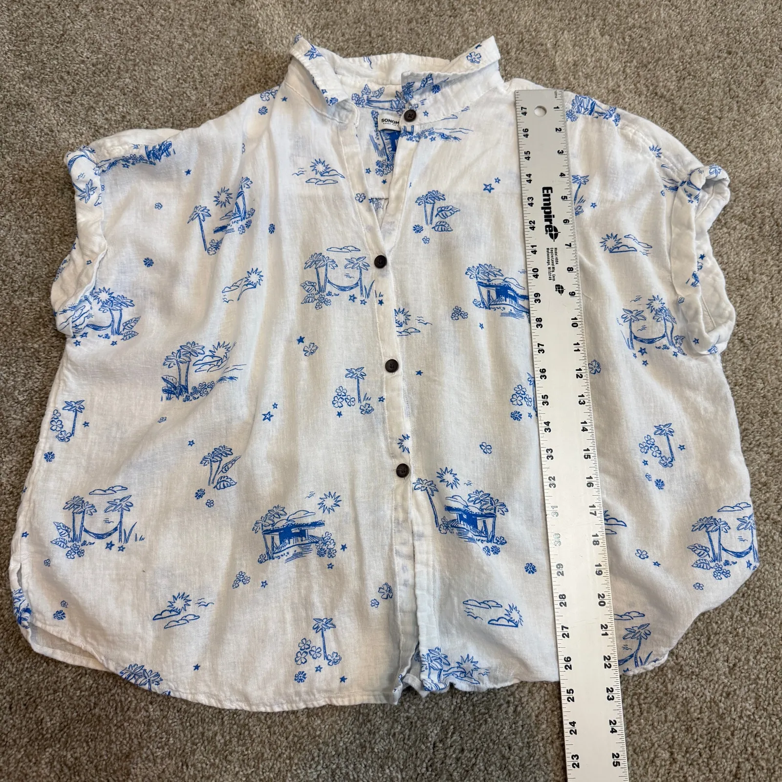 Sonoma Goods For Life XL linen blend camp button front shirt top TS 2718 White - Image 2