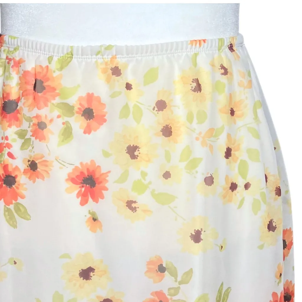Vintage 90s Y2K White Orange Floral Ruffle Mini Skirt. L/XL. Fairycore Coquette - Image 6