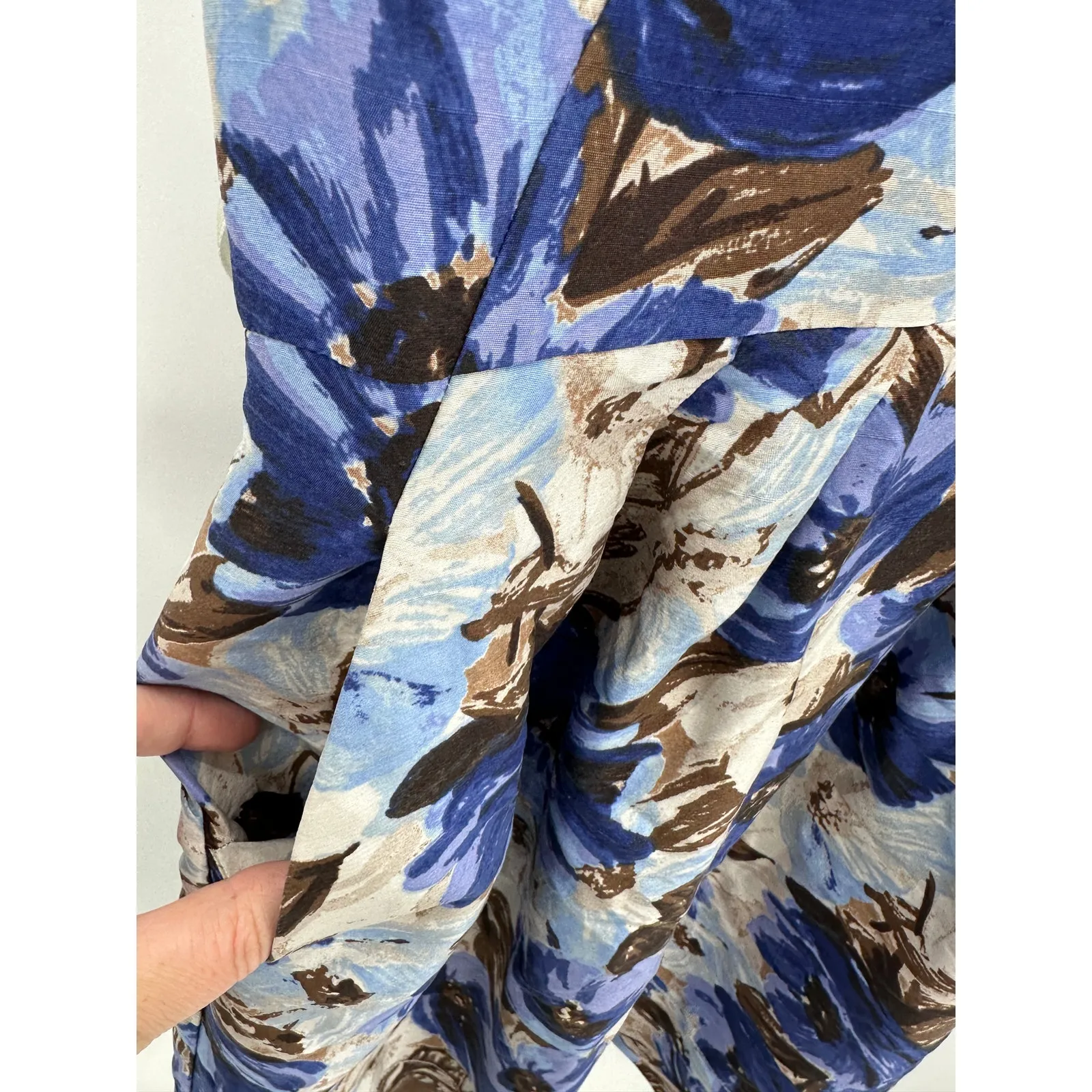 Banana Republic Blue‎ Cream Floral Silk Sheath Dress Cap Sleeve Knee Length Sz 4 - Image 4