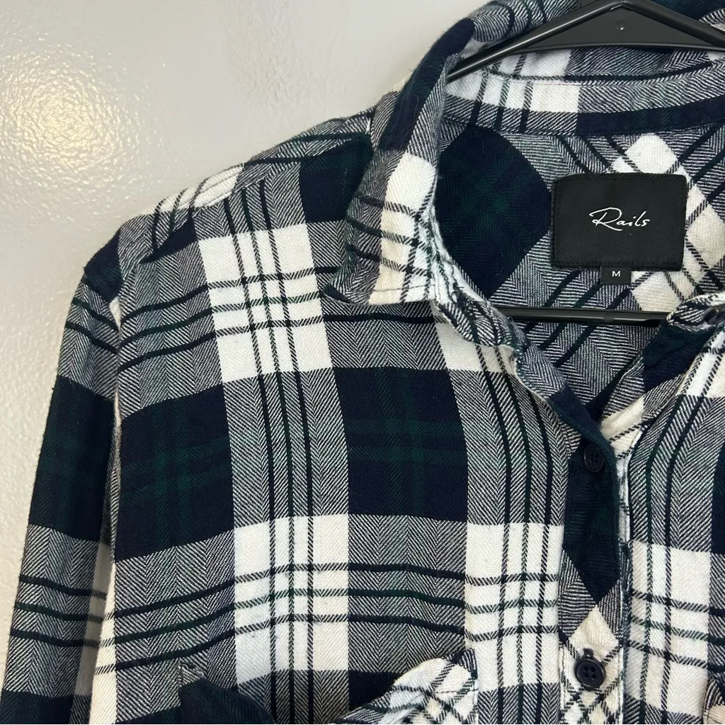 Rails Dylan Relaxed Button down Plaid Shirt White/Navy/Forest Size Medium - Image 5