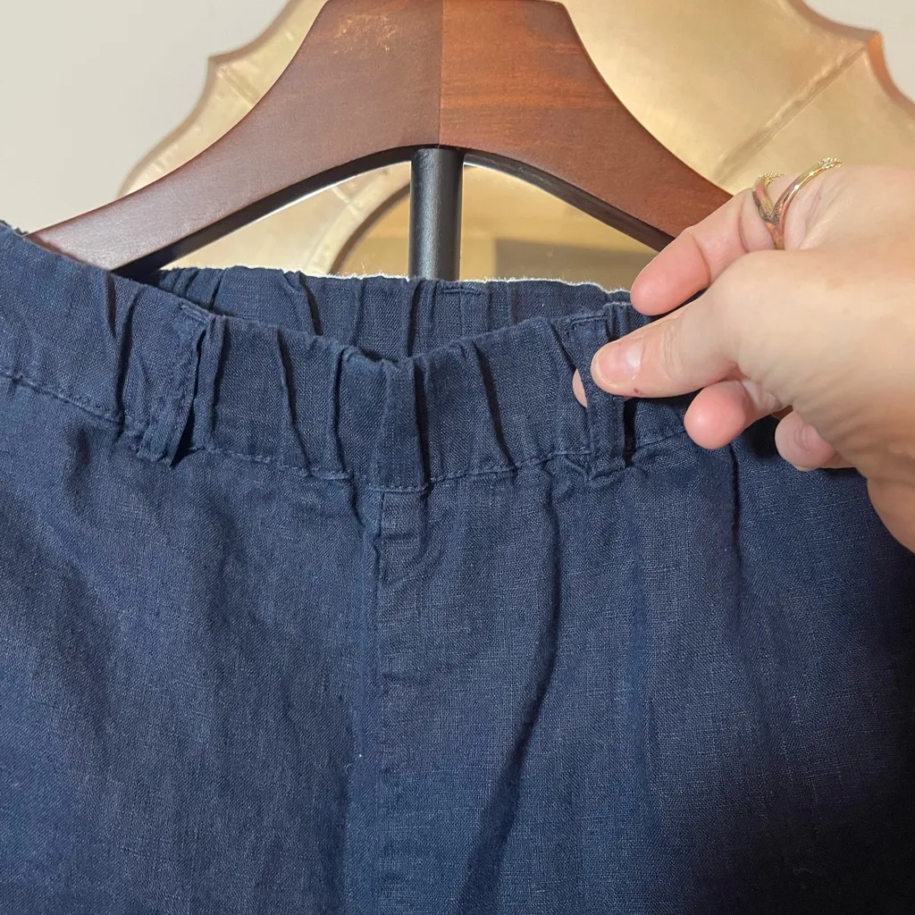 Quince Women’s 100% European Linen Pants in Deep Navy Coastal Natural Flowy - Image 7