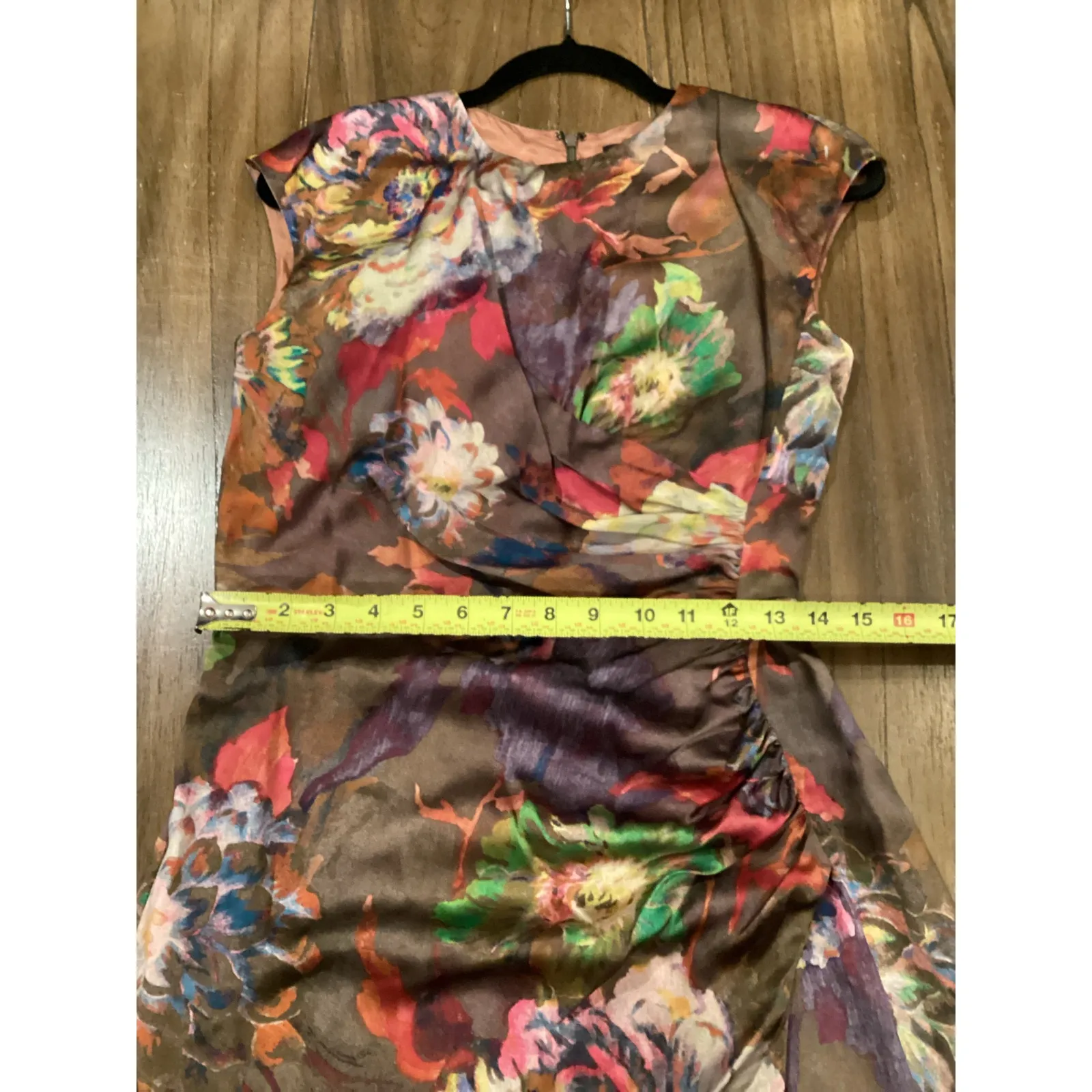 Etro Cap Sleeve multi color side ruched floral silk knee length mini dress 42 Green Size undefined - Image 5