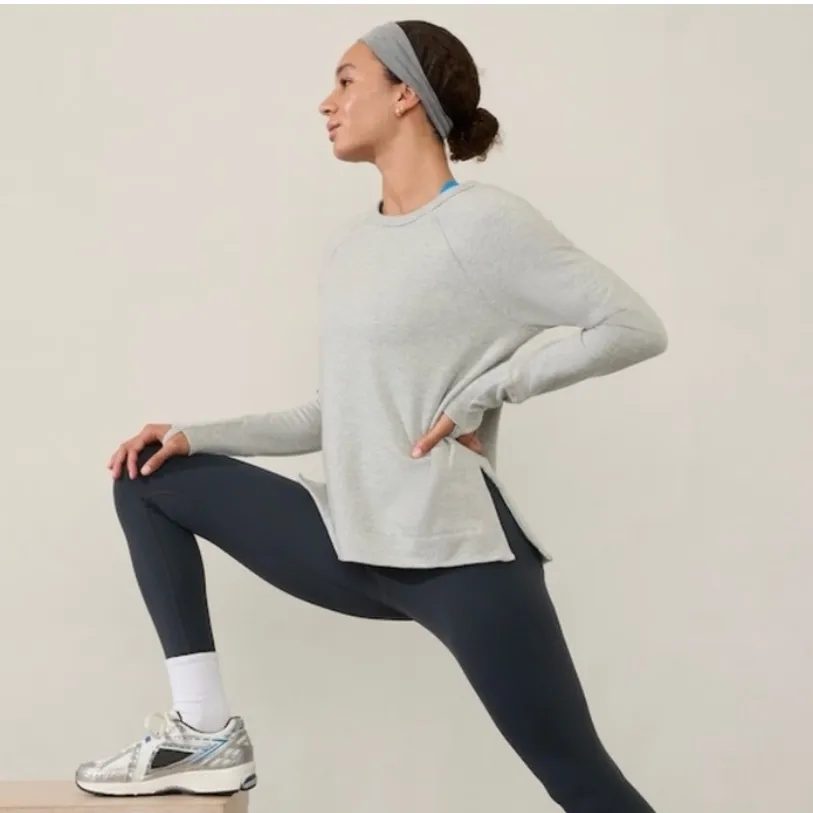 Athleta Coaster Luxe Recover Crew Pullover Sweatshirt Side Slit Heather Grey XXS - Image 2