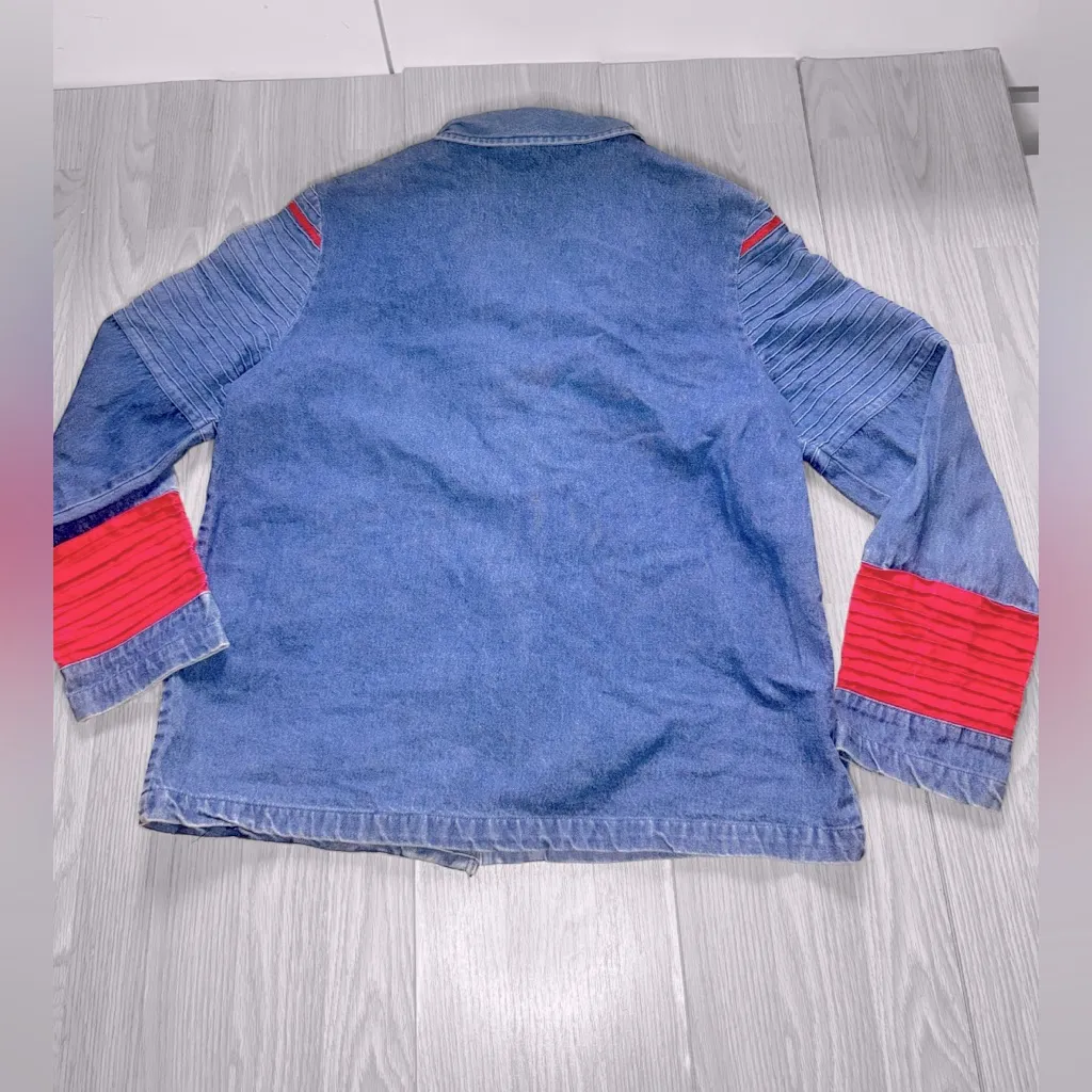 INDIGO MOON Women’s Floral Embroidered Button Up Jean Jacket Pink - Image 2