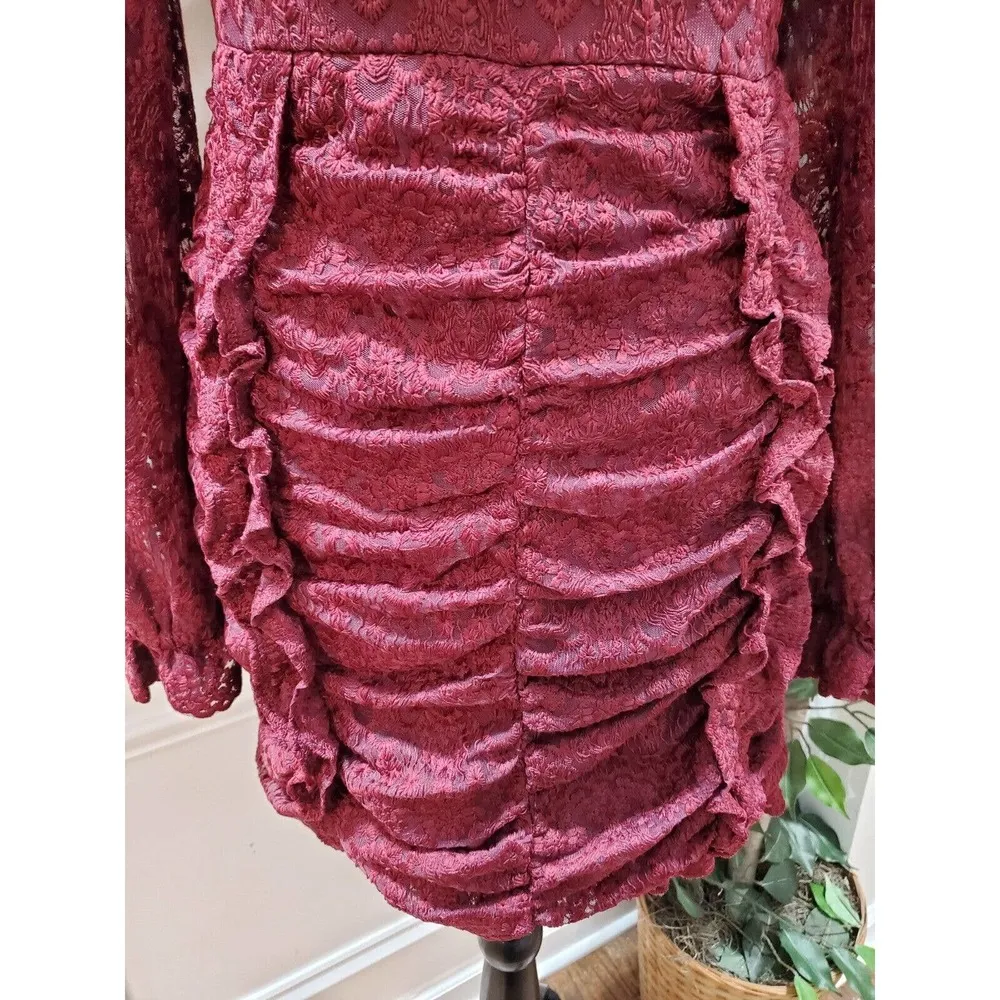 Just Me Women's Maroon polyester Round Neck Long Sleeve Knee Length Dress Size S - Image 4