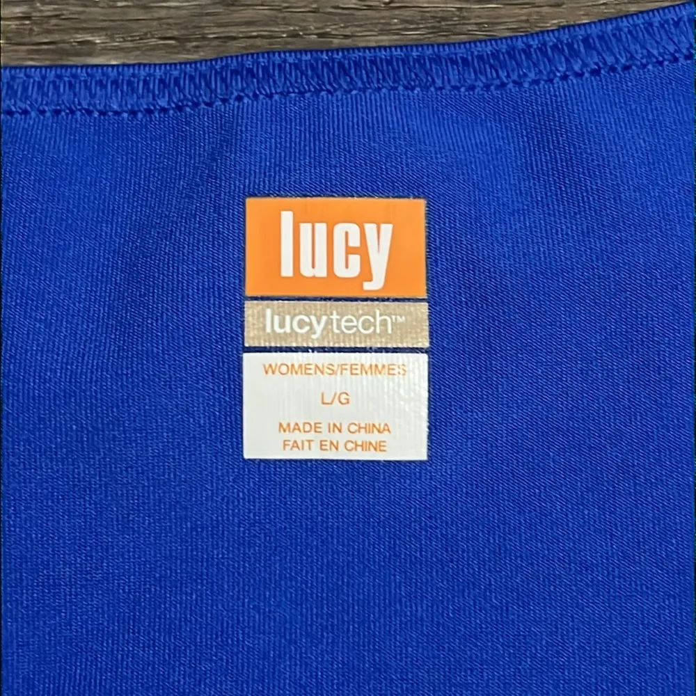 Lucy Tech Women's Blue, Gray and White Athletic Workout Tank Top Large Blue - Image 2