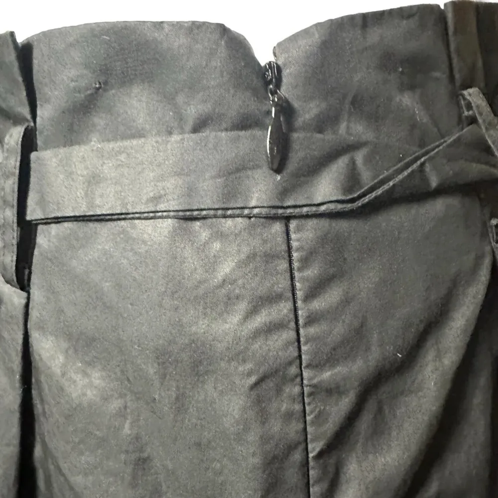 Cotton Black A Line Knee Length Skirt Pleated Paper Bag Waist Belted 6 - Image 5