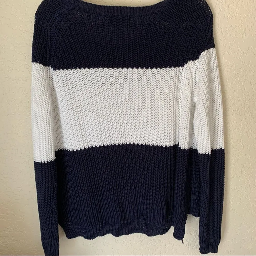 Papermoon Navy & White‎ Chunky Oversized Sweater Medium - Image 8