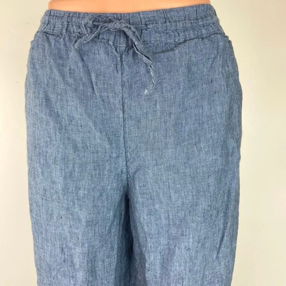 Charter Club Blue 100% Linen Wide Straight Leg Chambray Sweatapants Pants Sz L - Image 4
