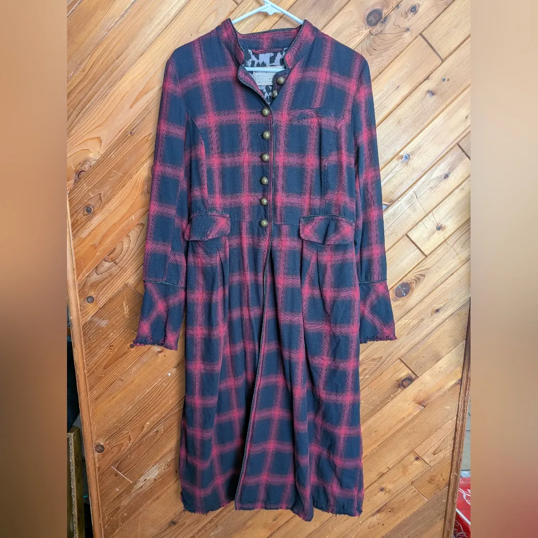  Free People Odessa Duster in maroon plaid Size Small - Image 2