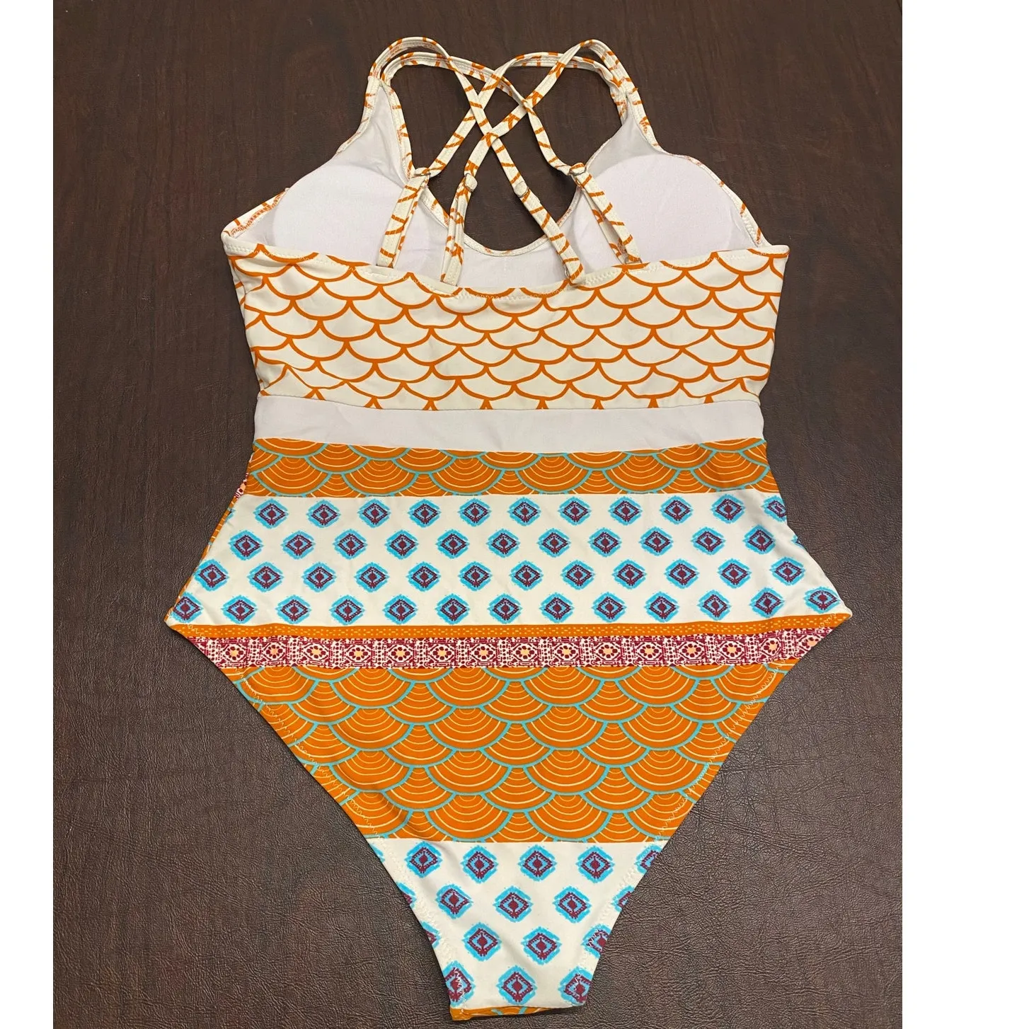 Cupshe One Piece Swimsuit Womens M Multicolor Scoop Neck Double Straps Geo-Print - Image 2