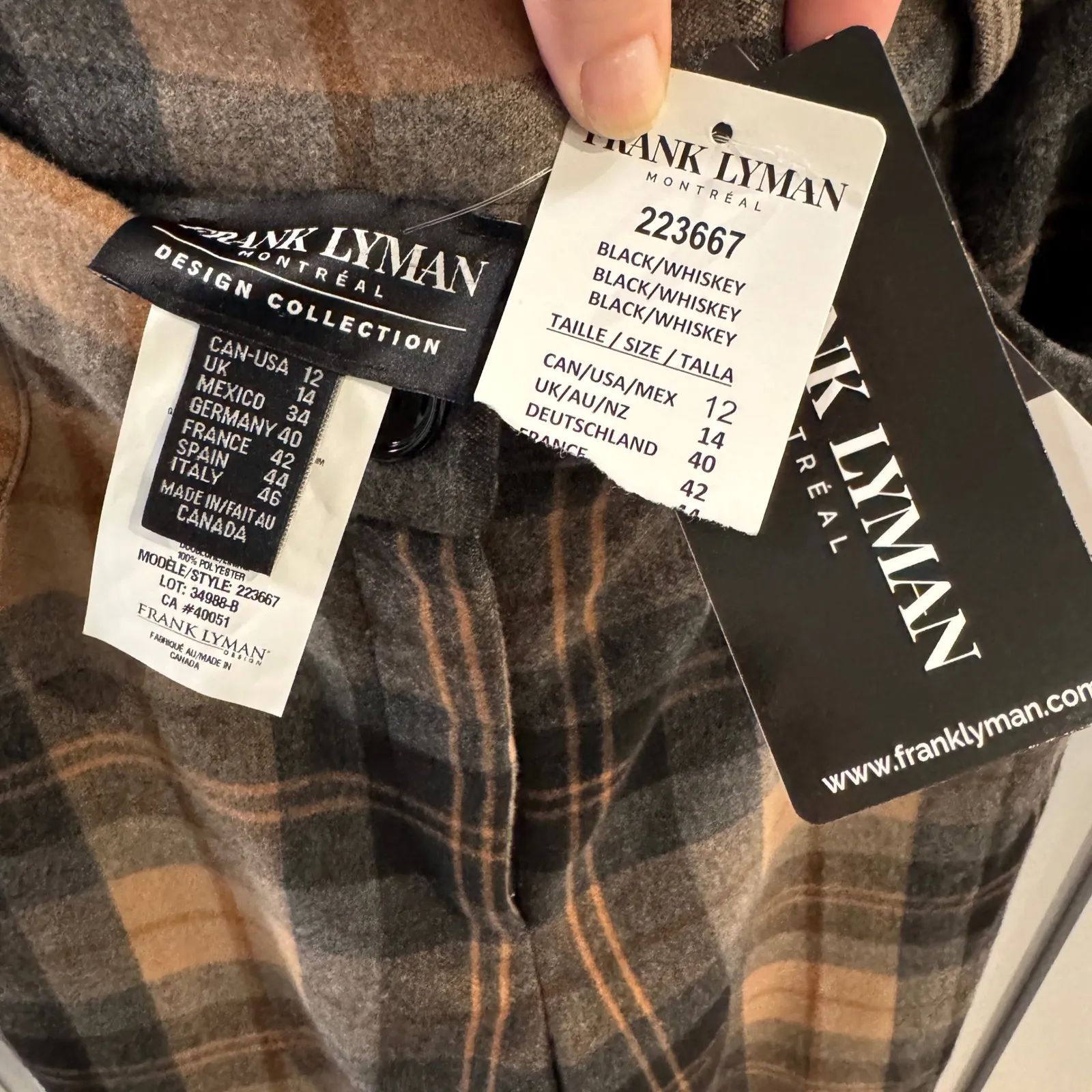 Frank Lyman Montreal NWT Plaid Trousers Pants Black Whiskey Brown‎ Size 12 Chic - Image 5