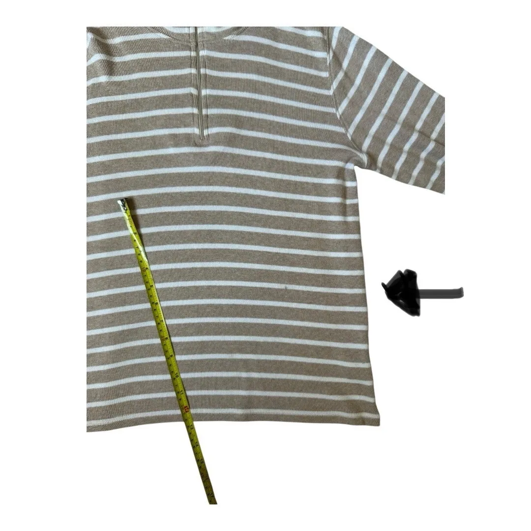 L.L Bean y2k Med beige and white striped quarter zip pull over mock neck sweater Tan - Image 4