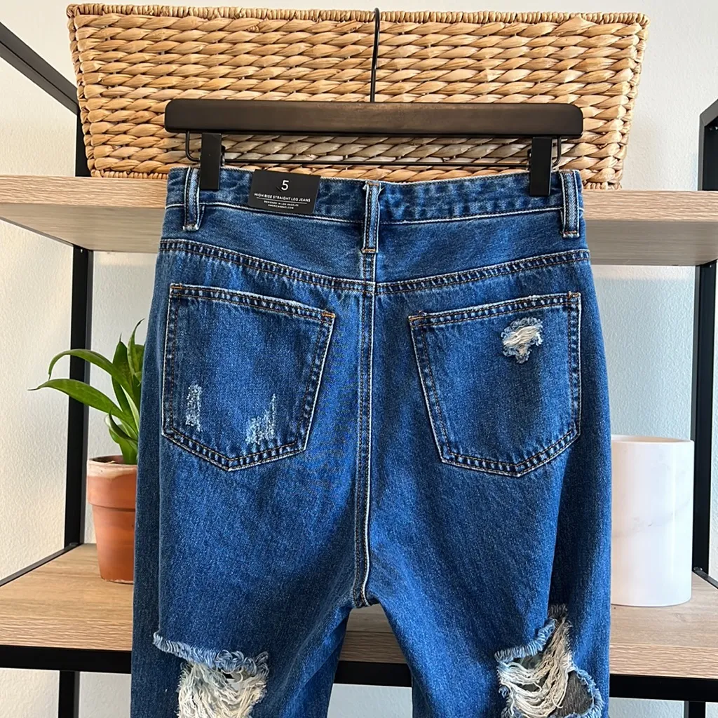 American Bazi High Rise Straight Leg Factory Distressed Jean, 5 - Image 5