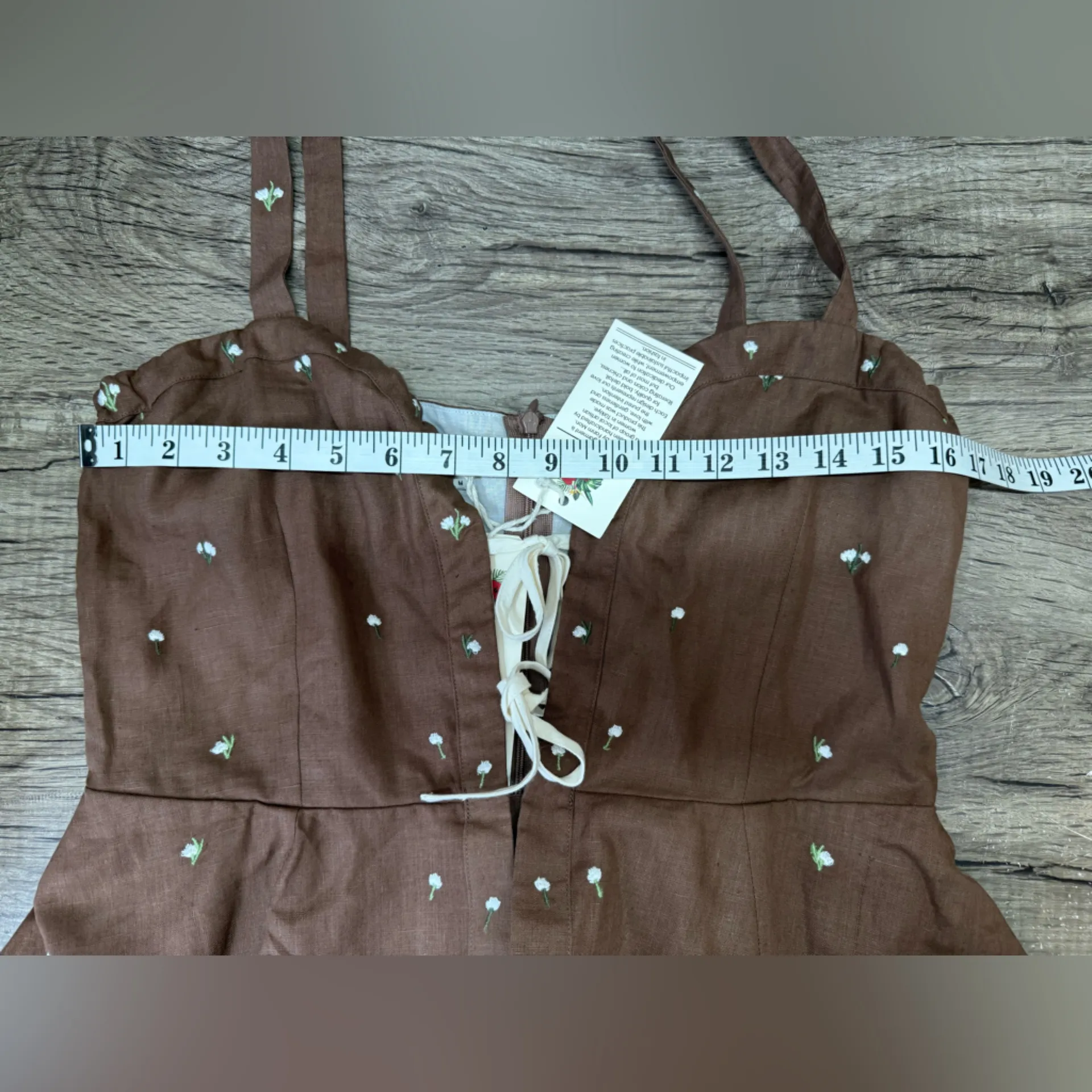 Fanm Mon Helaina Floral Bow Front Sweetheart Neck‎ Sheath Peplum Mini Dress Brown Size M - Image 6