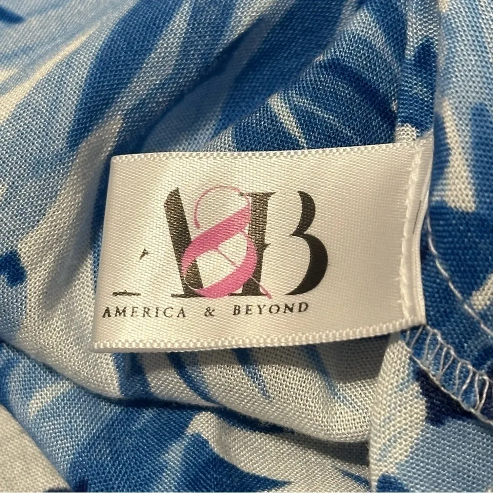 America & Beyond Women’s Size L Blue White Embroidered Lace Surplice Neck Dress Size L - Image 7