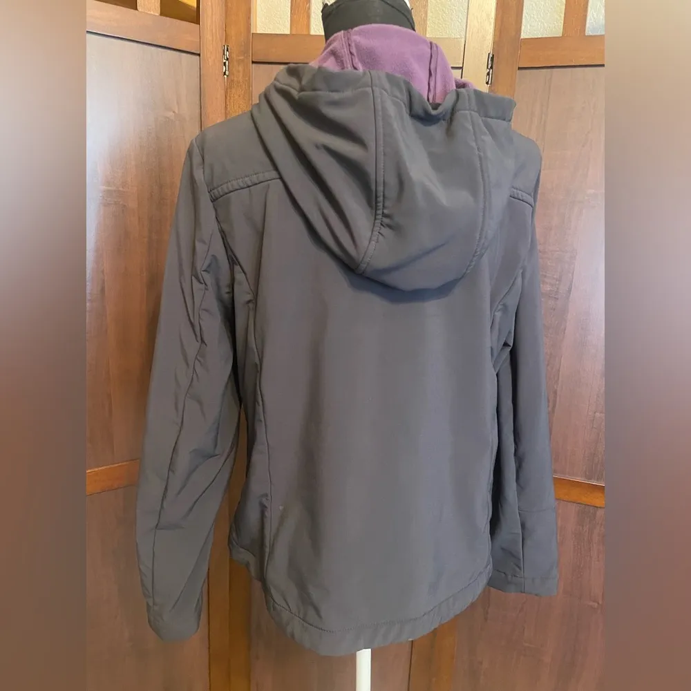 Athleta Black Fleece Lined Hooded Hard Shell Full Zip Ski Snowboard Jacket EUC M - Image 2