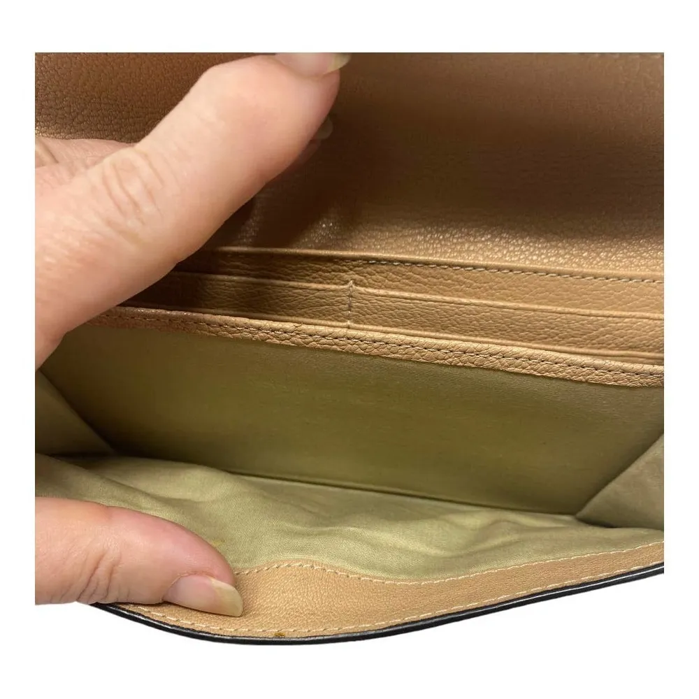 Chloe Bi-Fold Wallet Flap Pebbled Leather Beige Designer Luxury Gold Hardware - Image 10