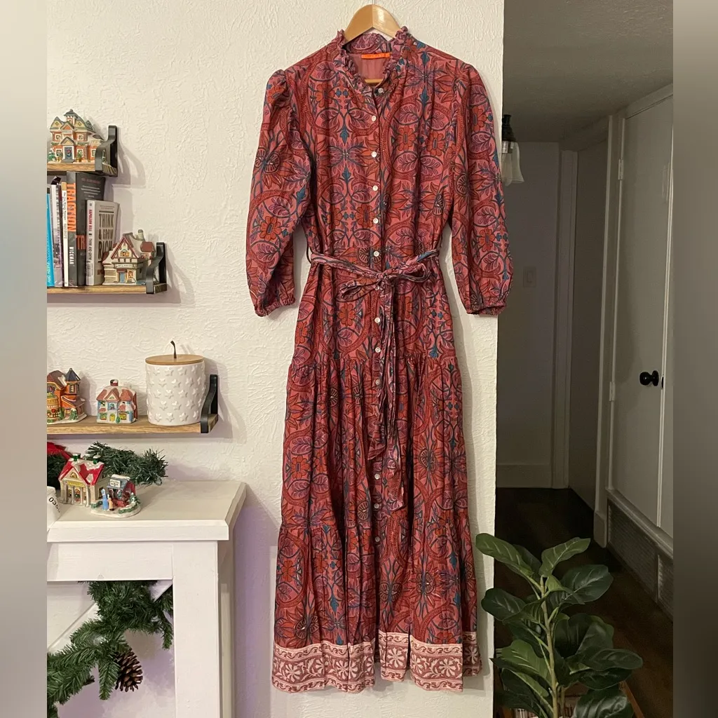 Oliphant Tuckernuck Puff Sleeve Maxi Dress Monaco Purple 100% Cotton XL Red - Image 2