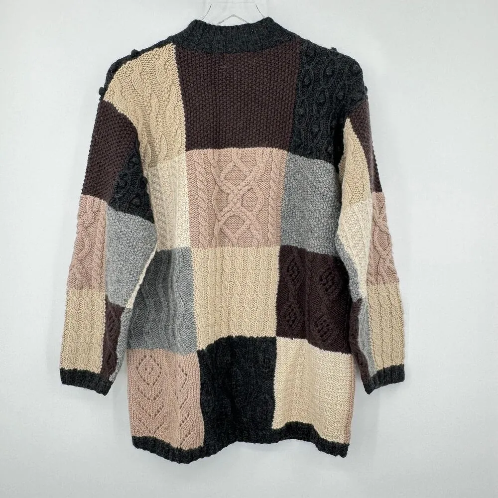L.L. Bean 100% wool sweater vintage crew pullover patchwork chunky fisherman M Tan Size M - Image 3