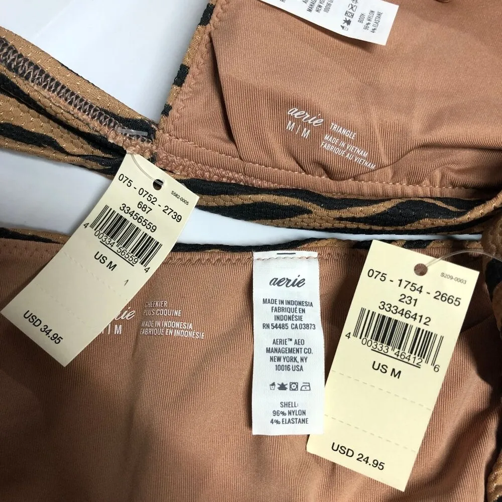 Aerie Bikini Set Cheekier High Cut Triangle Textured Tiger Stripe Brown M - Image 3