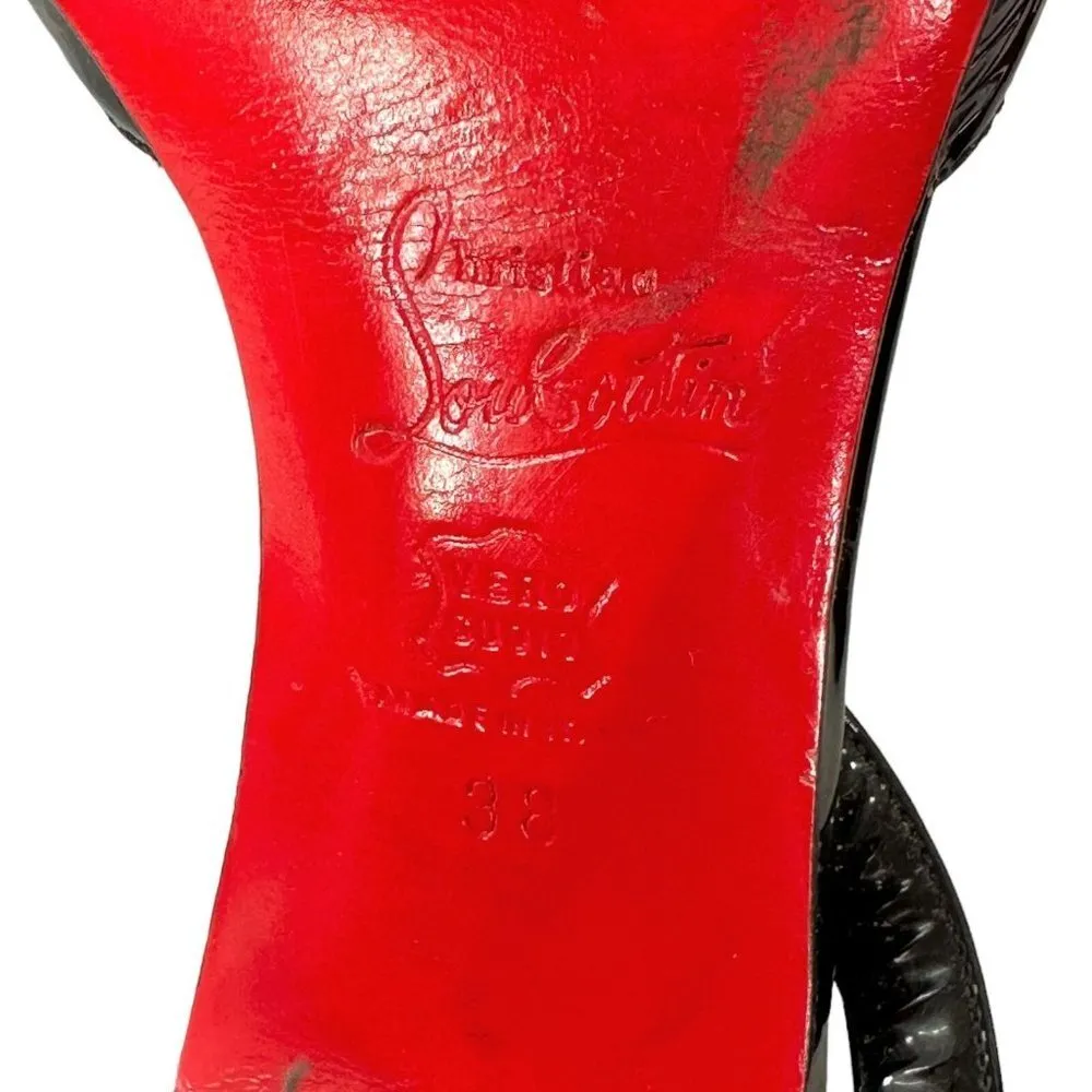 Christian Louboutin Black Leather & Patent Slingback Heels Size 38 Pumps - Image 12