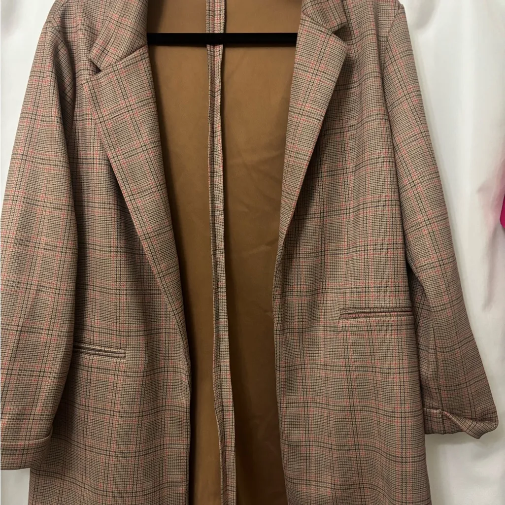 Have Tan Plaid Women's Blazer Size L - Image 2