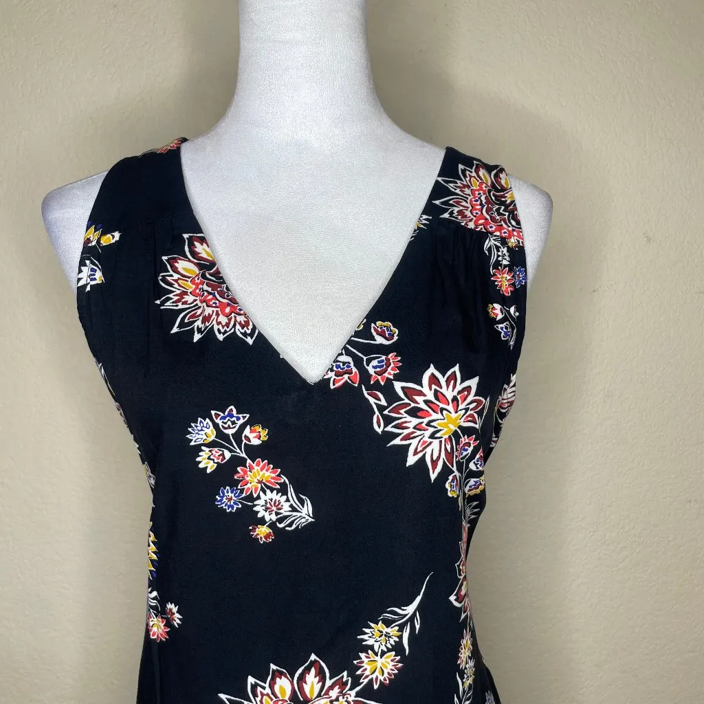 Black Floral V-Neck Cut-Out Back Midi Dress Sz L Boho Casual - Image 2