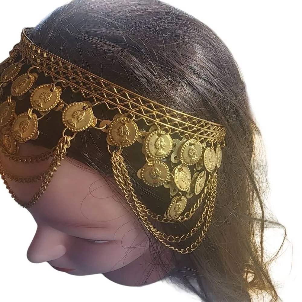 Belly Dance Gold Tone Coins & Chains Headband - Image 4