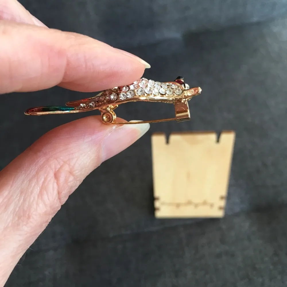 Fashion Rhinestone Hummingbird Brooch, Sparkly, Bling, Gold, Red Gold - Image 3