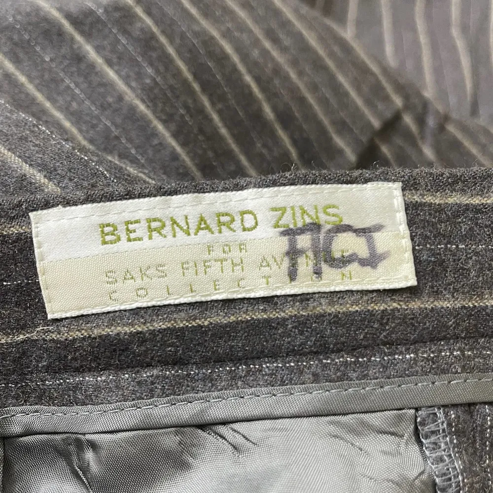 00s BERNARD ZINS Vintage Brown Pin Stripe Straight Leg Dress Pants Size 14 - Image 4