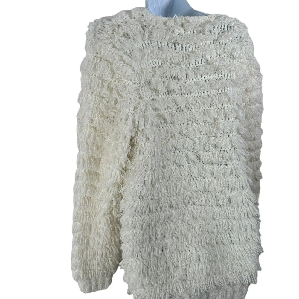 Vintage Carducci Fuzzy Sweater Womens Large Ivory Long Sleeve Chunky Vneck - Image 8