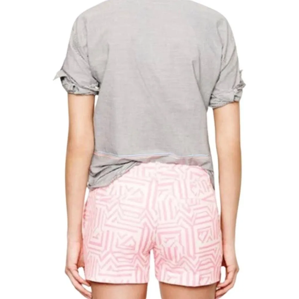 J.Crew Chino Tiki Stretch Shorts Mid Waisted Shorts 2 Neon Azalea Pink White - Image 5