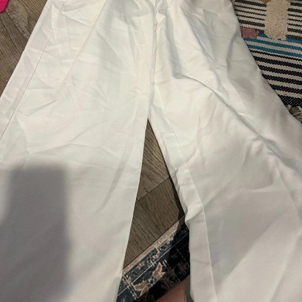 Commense Wide Leg Pleated White Cotton Pants High Waist Pants Size M Size M - Image 5