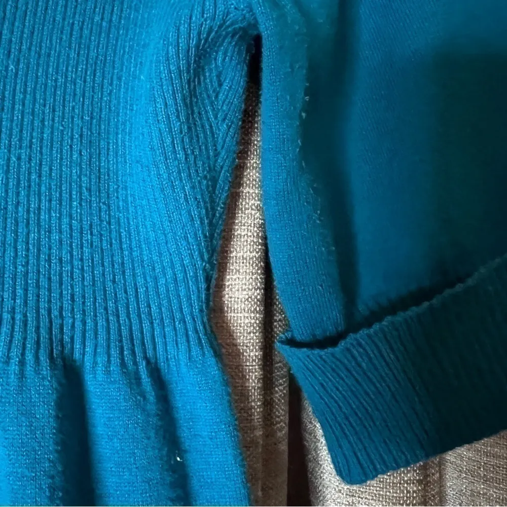 Take Out Turquoise Turtleneck Button Accent Elbow Length Sweater Dress Large Blue - Image 9